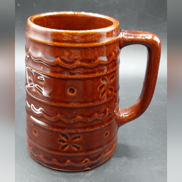 Vtg Marcrest Daisy Dot Stoneware Brown Coffee Tea Beer Mug Cup 4 Tikki Vibe 5.5" - Picture 6 of 9